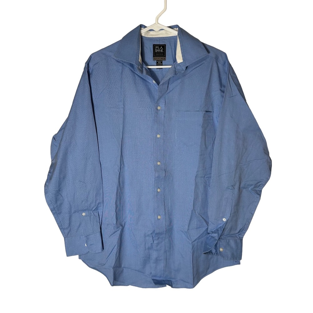 Jos A Bank Traveler‎ Tailored Fit Dress Shirt Blue Long Sleeve Mens 16 33